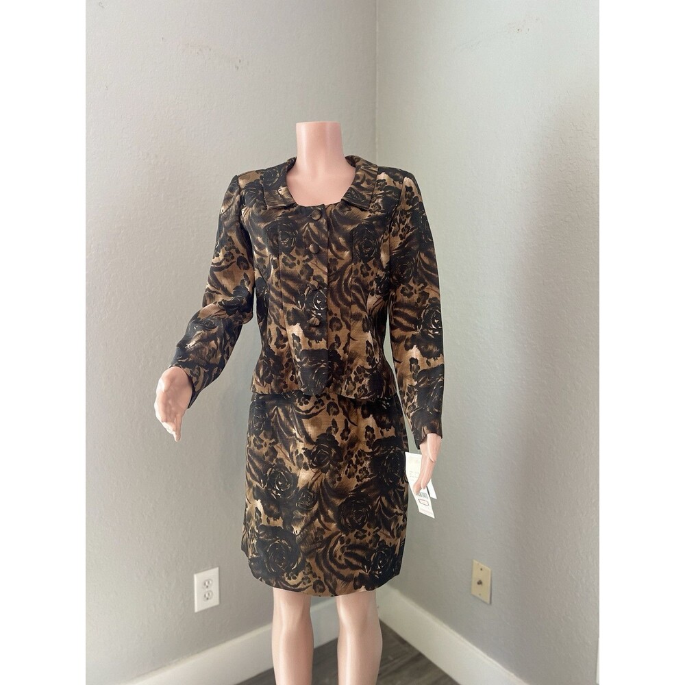 Vintage 80s Leslie Fay FLORAL Skirt Suit 2 Piece Set Sz 10 Secretary NWT #123